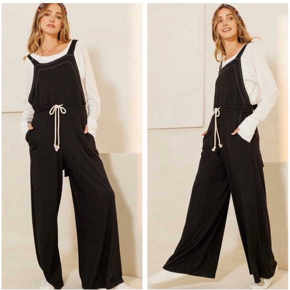 Fabulous Ribbed Knit Wide Leg Jumpsuit with Tie at Waist - Picture 2 of 4